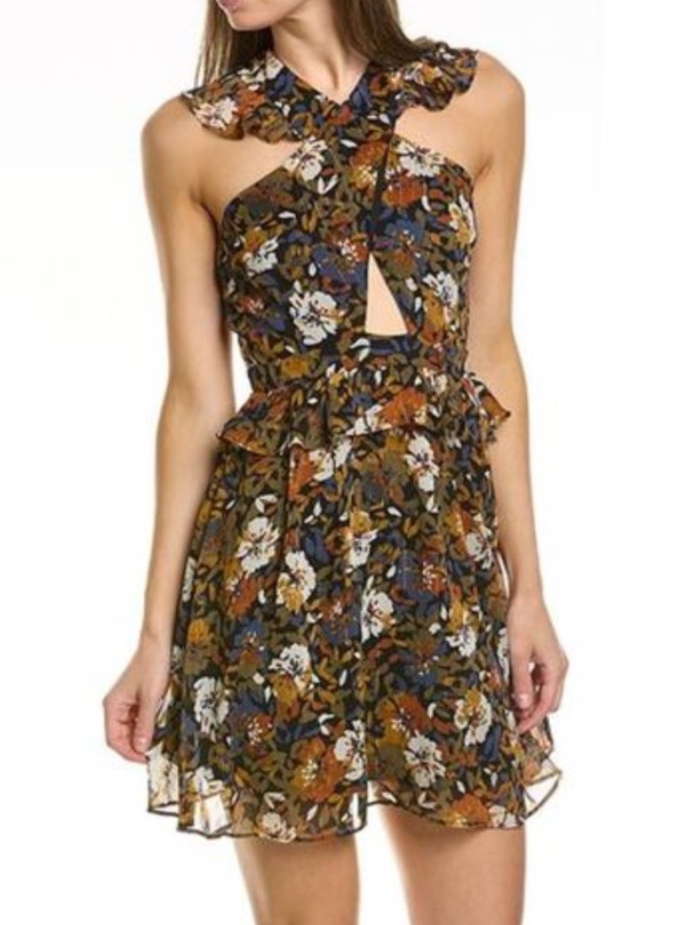 Sadie & Sage | Floral Flowy Criss Cross Mini Dress | Size L